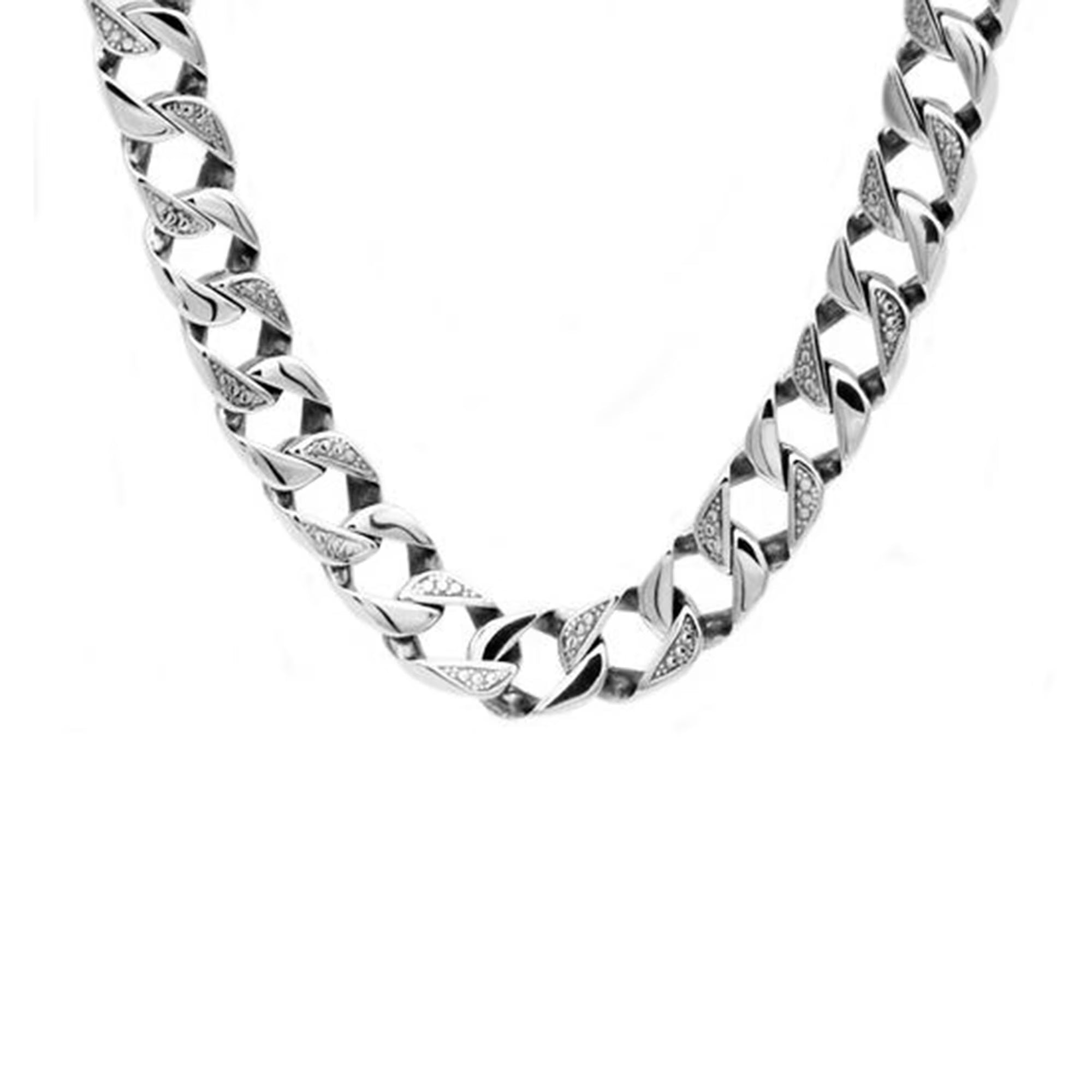 Stainless Steel Pave Curb Link Chain Necklace, 8.5" P56330