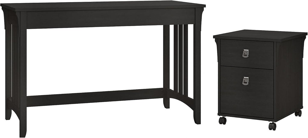 Vintage Black Writing Desk with 2 Drawer Mobile File Cabinet B560