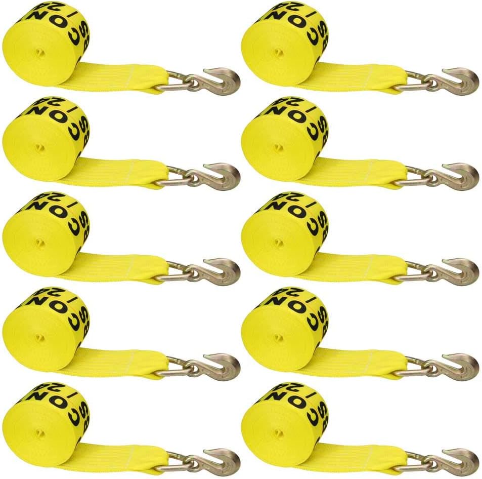 4 Inch x 27 Foot Yellow Winch Strap with Grab Hook 10 Pack X183060