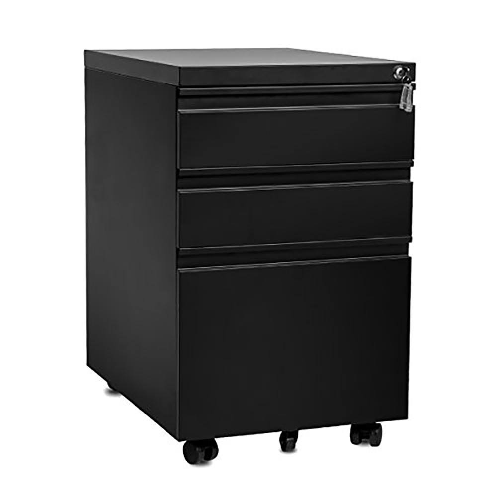 Black 3-Drawer Mobile Metal File Cabinet with Keys X7502