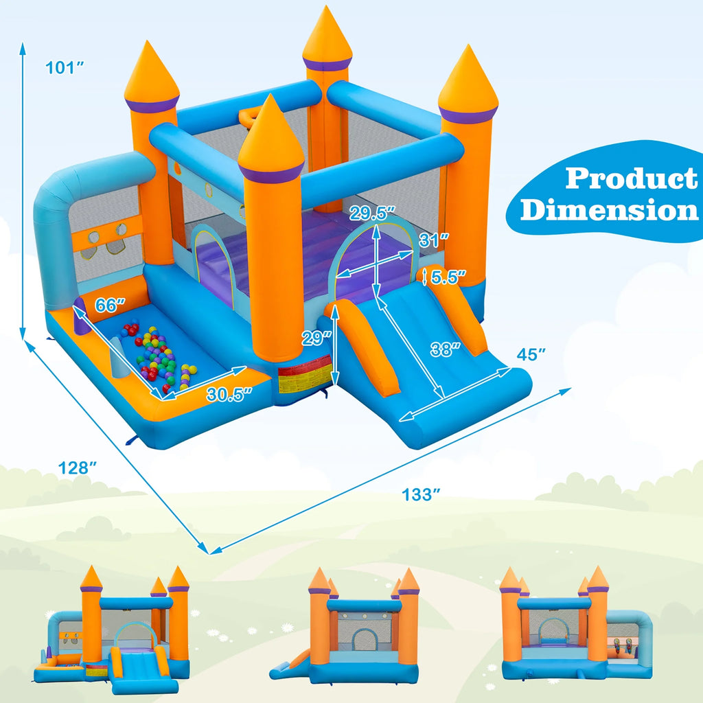 5-in-1 Inflatable Bounce Castle with Ocean Balls & 735W Blower L837899