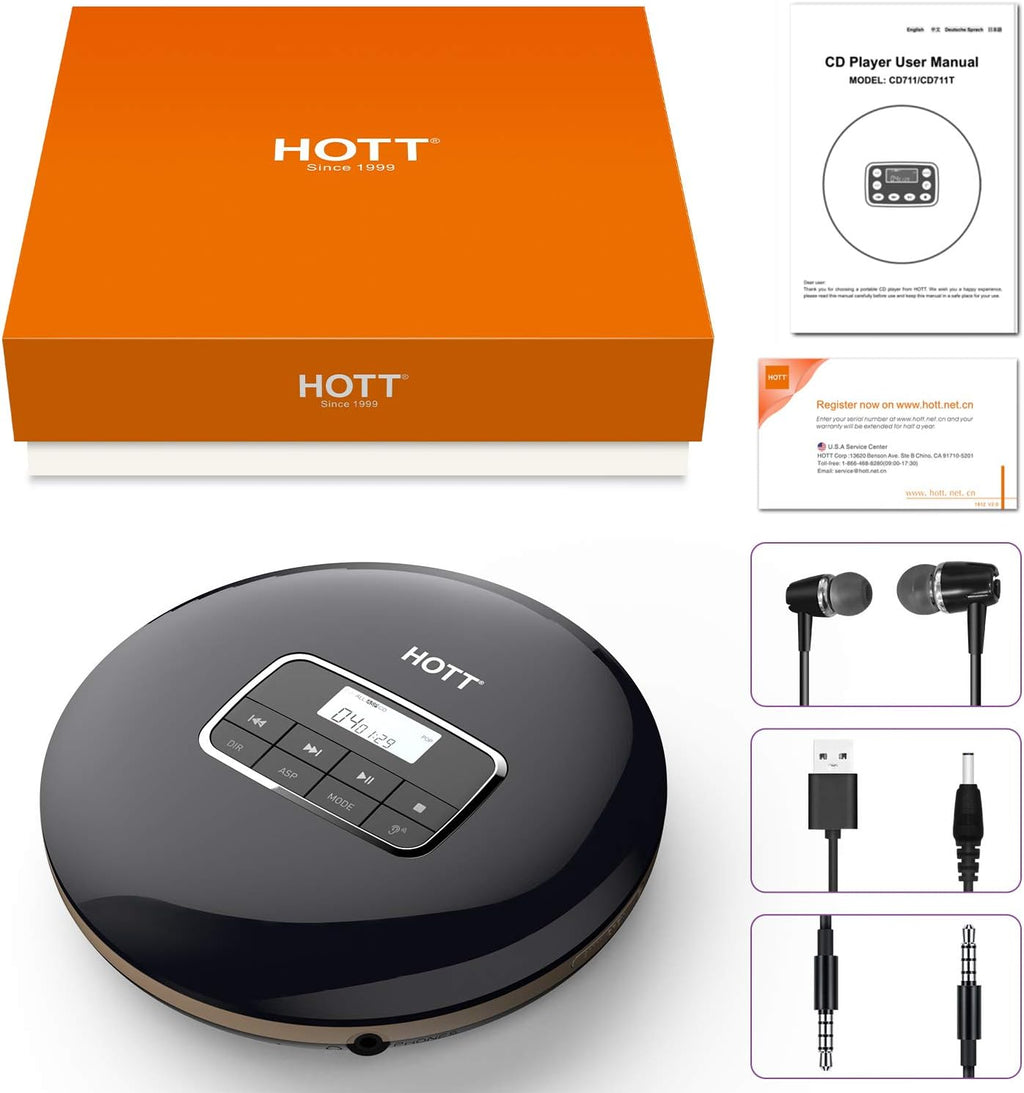 Portable CD Player with LCD Display Anti-Skip Headphones USB Cable Black Pack of 2 L82873