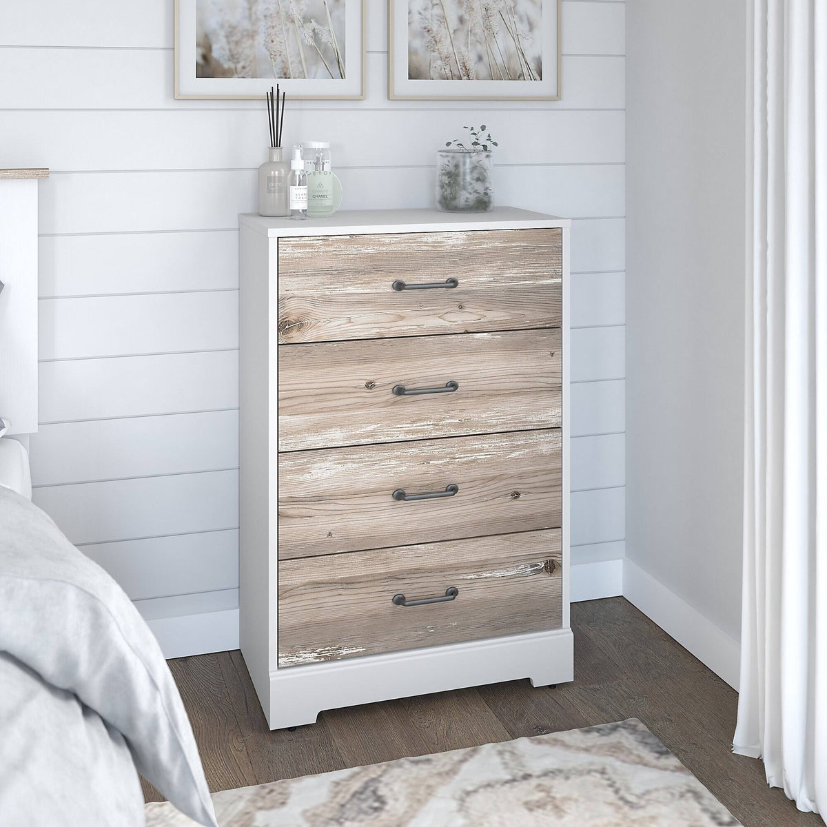 White Suede Oak Barnwood Chest of Drawers Z69465