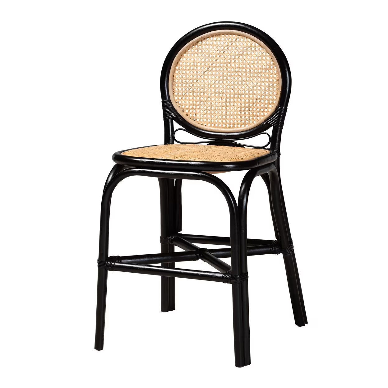 Two-Tone Black and Natural Brown Rattan Counter Stool A8227