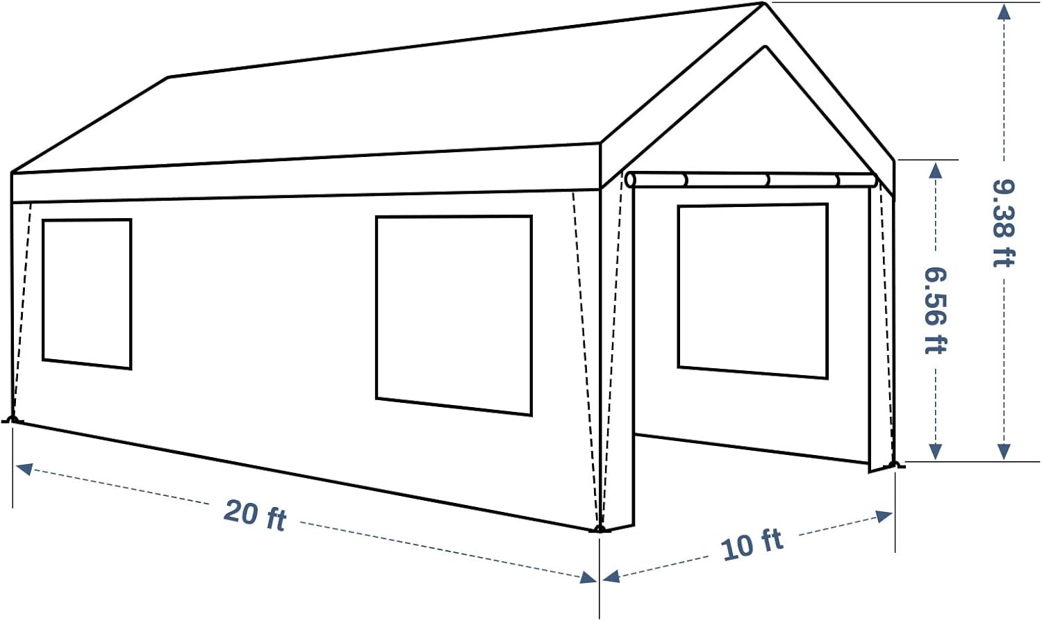 10x20ft Heavy Duty Carport with 8 Legs 4 Mesh Windows, Removable Walls&Doors C576