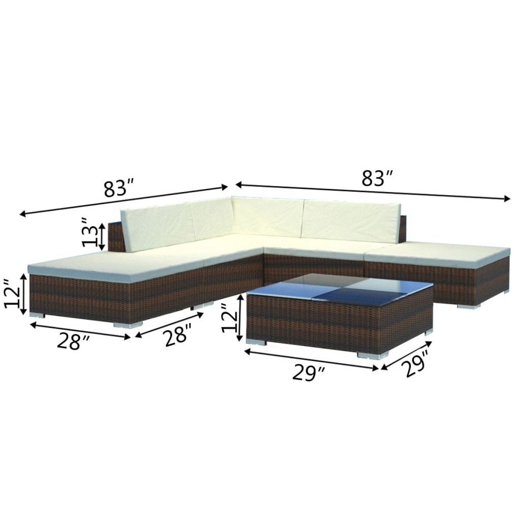 6 Pieces Poly Rattan Garden Lounge Set with 3 Sofas 2 Ottomans 1 Tea Table B523