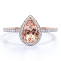 Pear Cut Peach Pink Morganite Halo Engagement Ring in 18k Rose Gold over Silver U23140