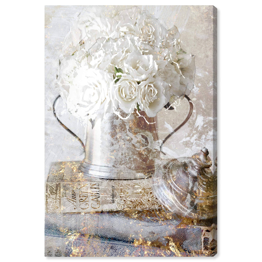 White Romantic Roses Floral Canvas J28834
