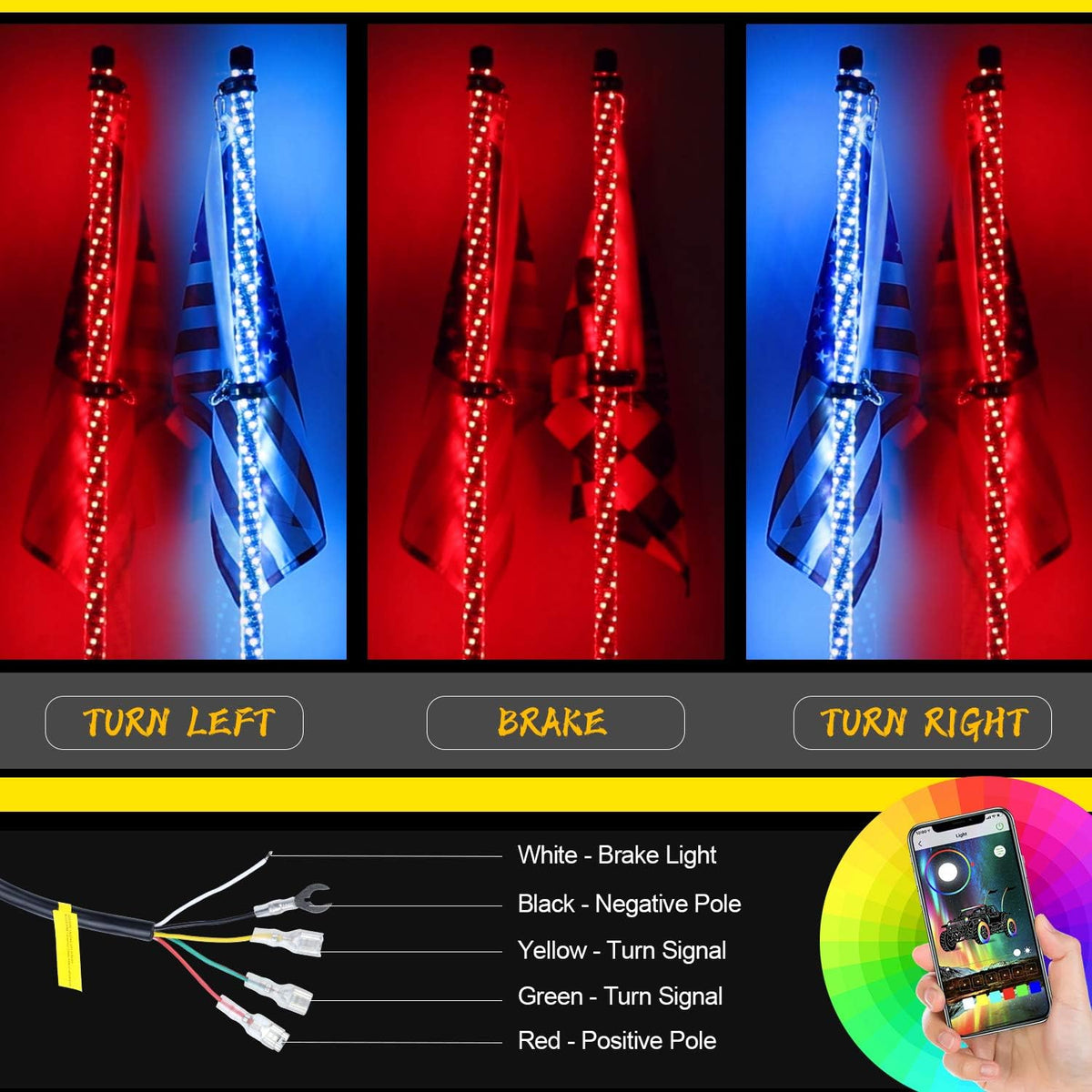 2 Pack 5FT Lighted Whips with Remote K872
