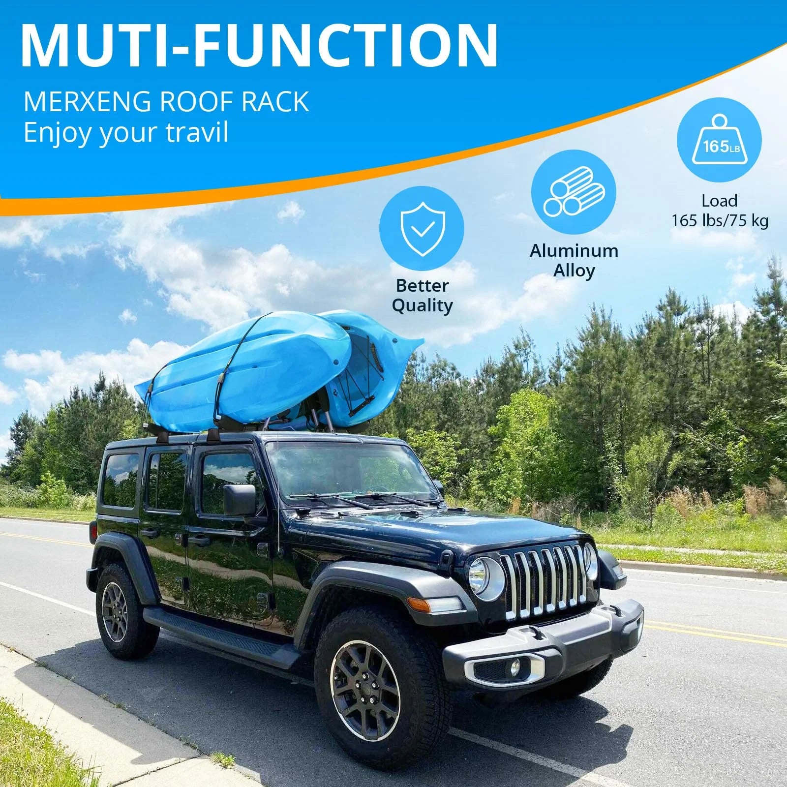 Heavy Duty Steel Roof Rack Cross Bar for Jeep Wrangler JK JL Unlimited B1402