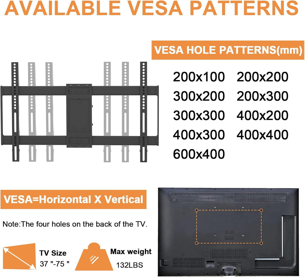 Full Motion TV Wall Mount Bracket, Dual Articulating Arms, Max VESA 600x400mm, Pack of 2 U326