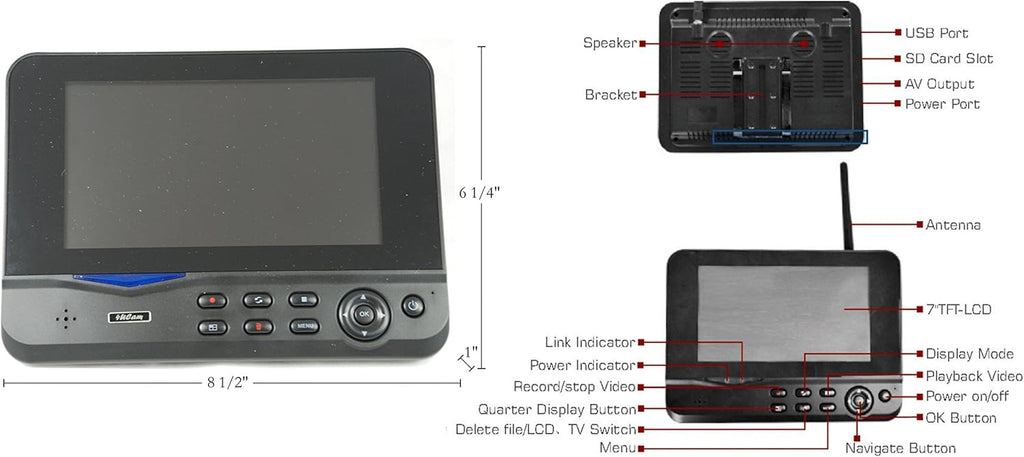 Digital Wireless Camera with 7 Monitor Quad-View and Adapter for RV C614