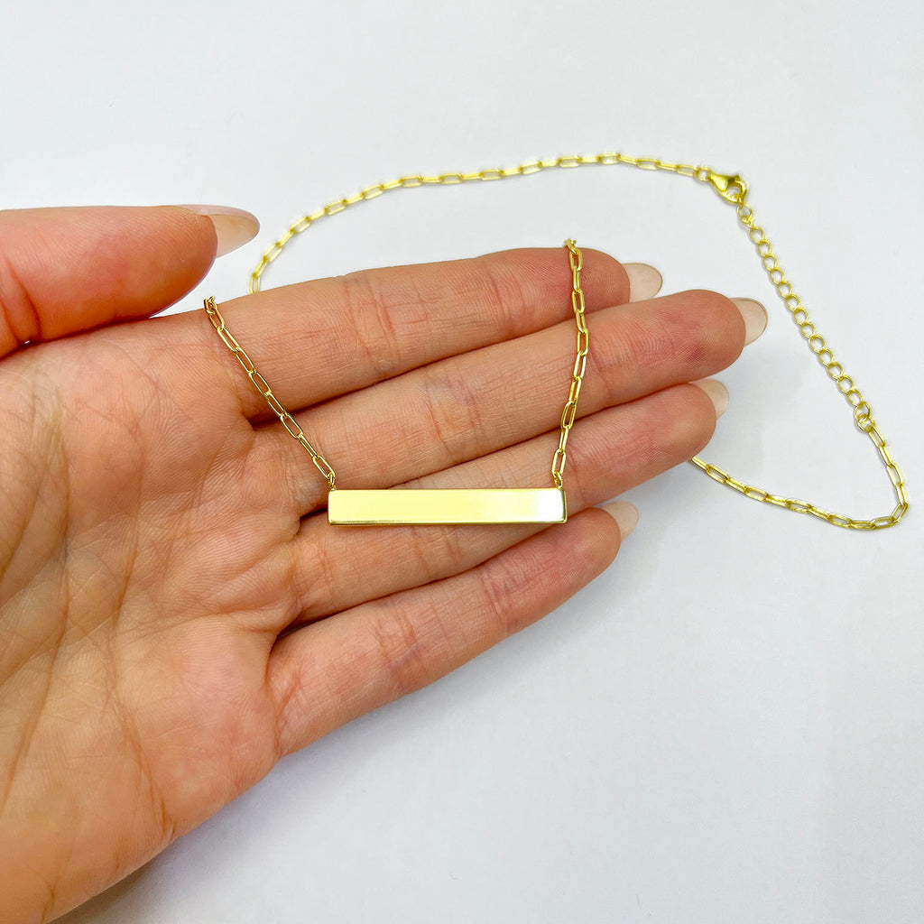 Gold Over Silver Paperclip Bar Pendant Necklace 16"-18" H58213