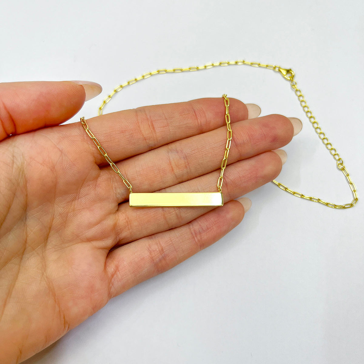 Gold Over Silver Paperclip Bar Pendant Necklace 16"-18" H58213
