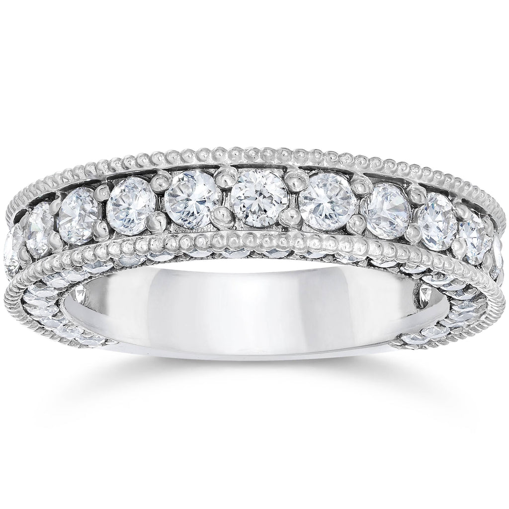 Vintage Diamond Wedding Ring 14K White Gold I601