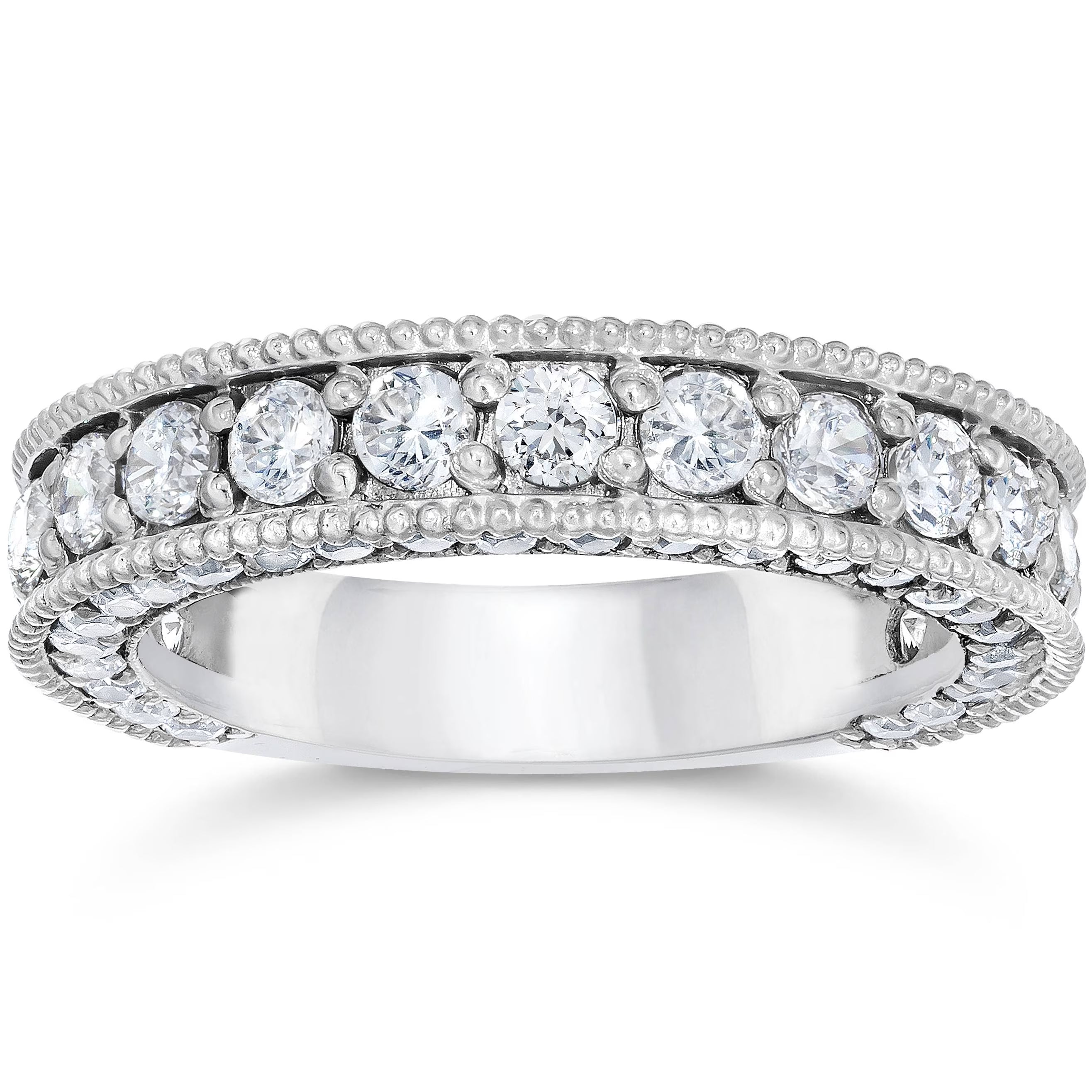 Vintage Diamond Wedding Ring 14K White Gold I601
