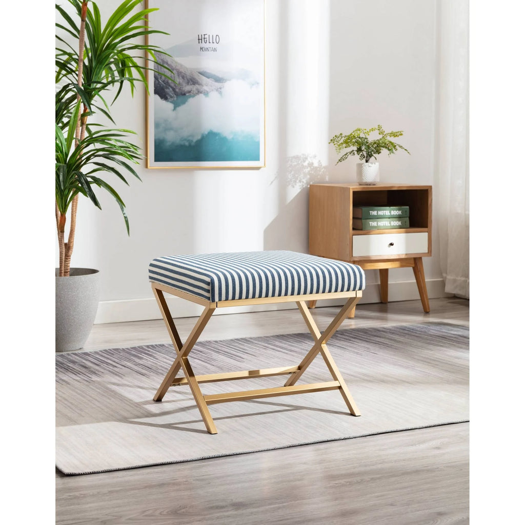Navy Striped Square Ottoman N7401