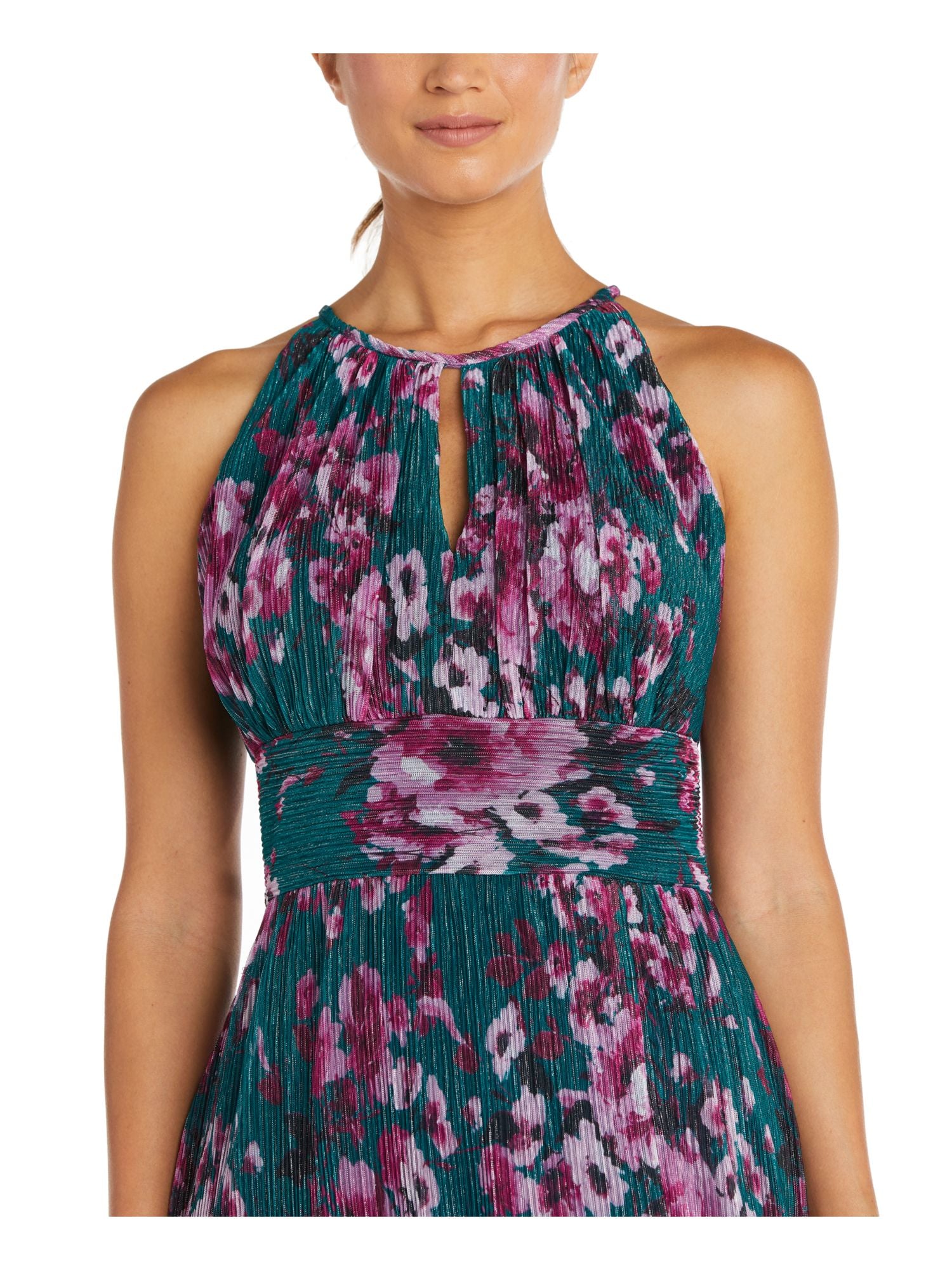 Green Zippered Floral Sleeveless Halter Sheath Dress Petites 12P X729770