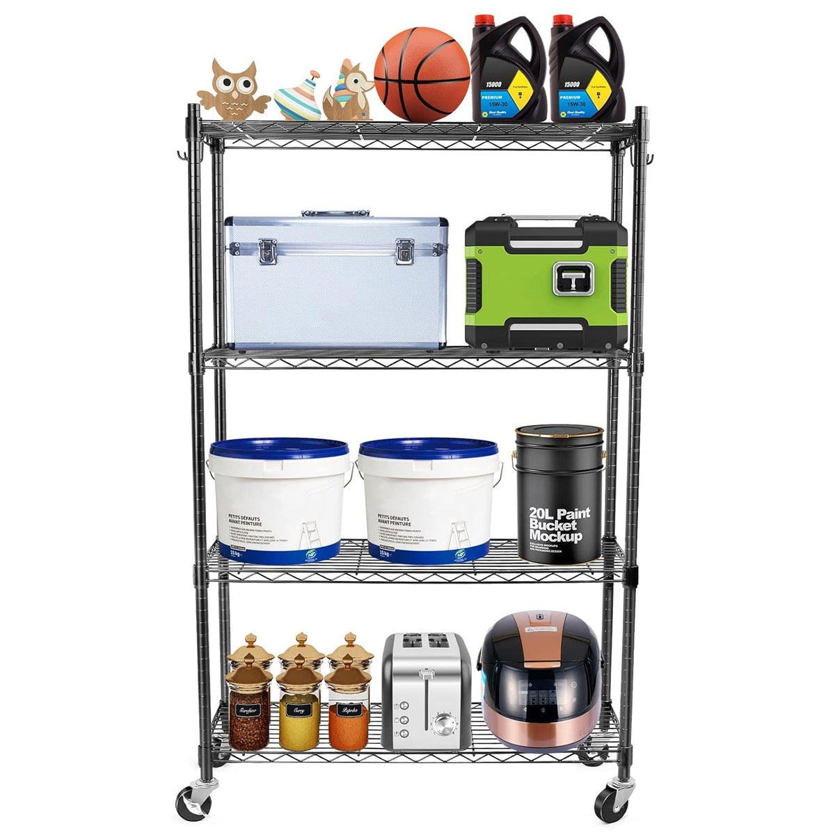 Black Adjustable Heavy Duty Metal Shelving Storage Rack on Wheels Casters G121578