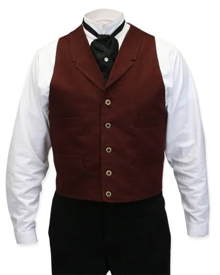 Crimson Red Cotton Notch Collar Work Vest U158963