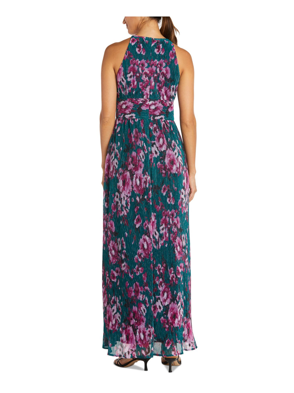 Green Zippered Floral Sleeveless Halter Sheath Dress Petites 12P X729770
