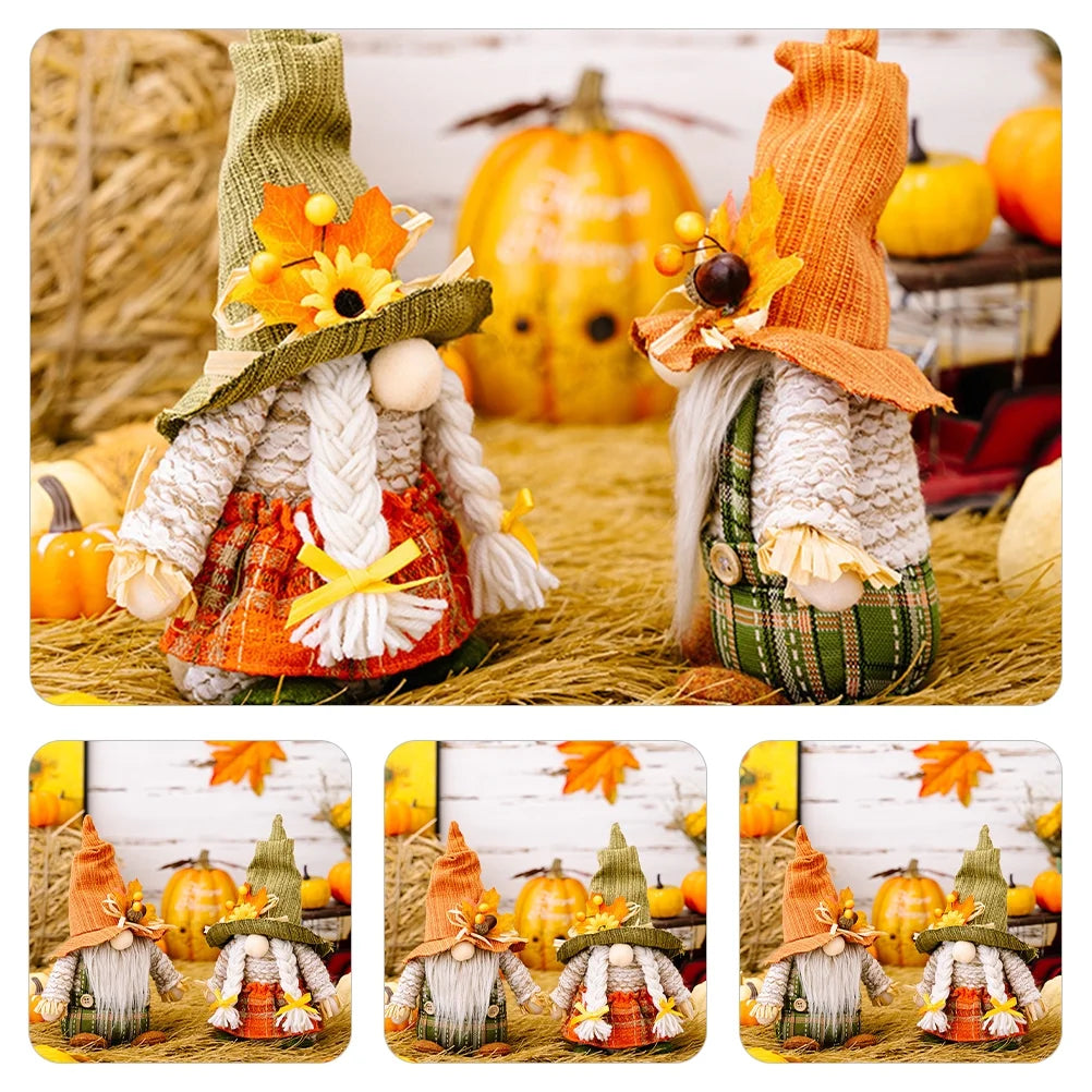 2 Pcs Thanksgiving Harvest Gnome Elf Desktop Party Decor E60642
