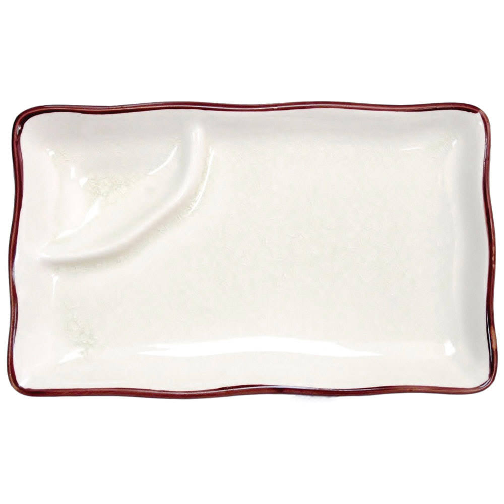 Creamy White Rectangular Plate with Triangular Sauce Compartment, Box of 24 U47178