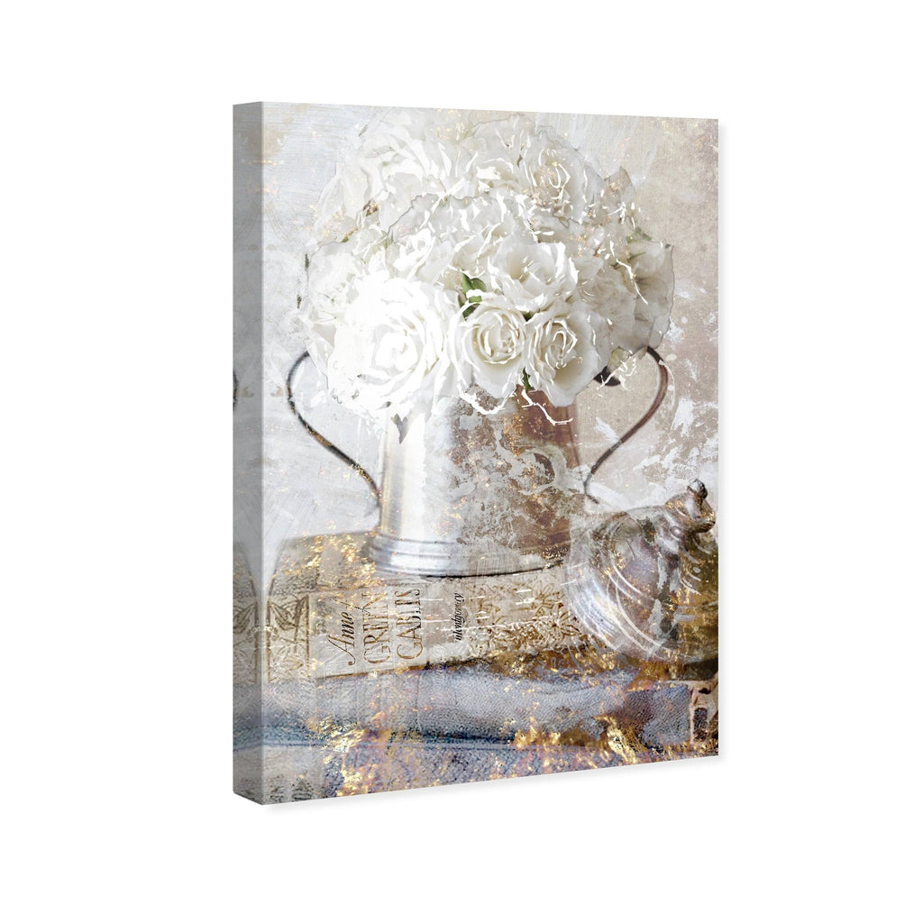 White Romantic Roses Floral Canvas J28834