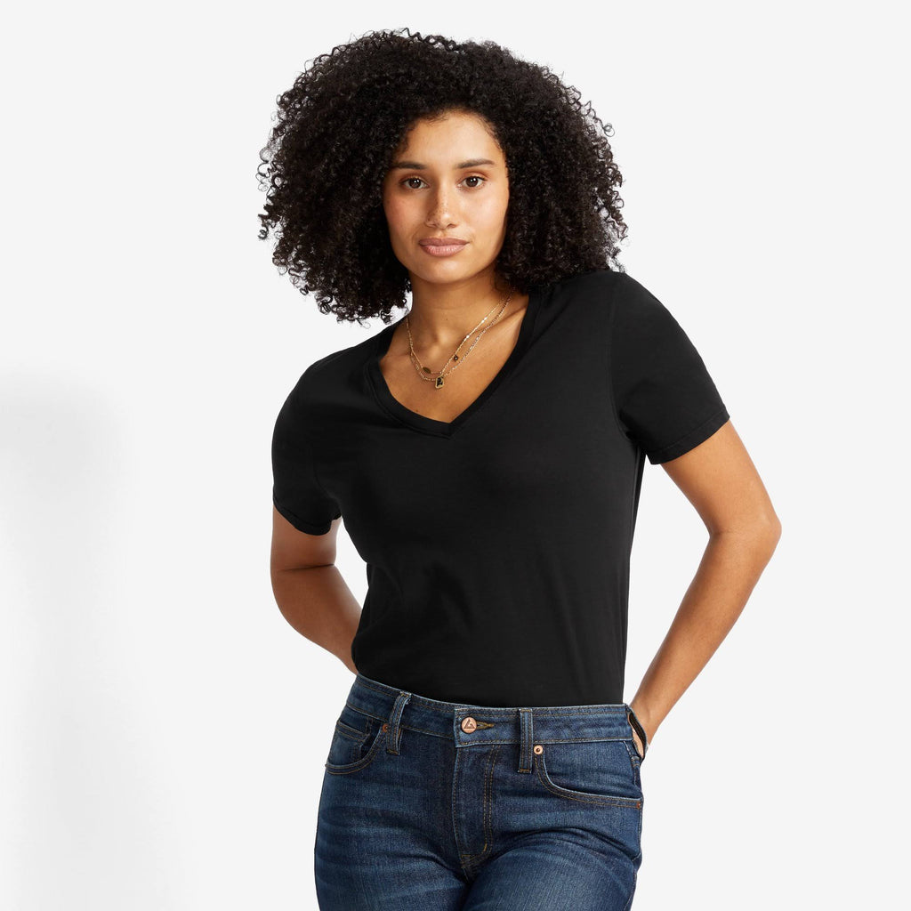 Black Cotton V-Neck T F820104