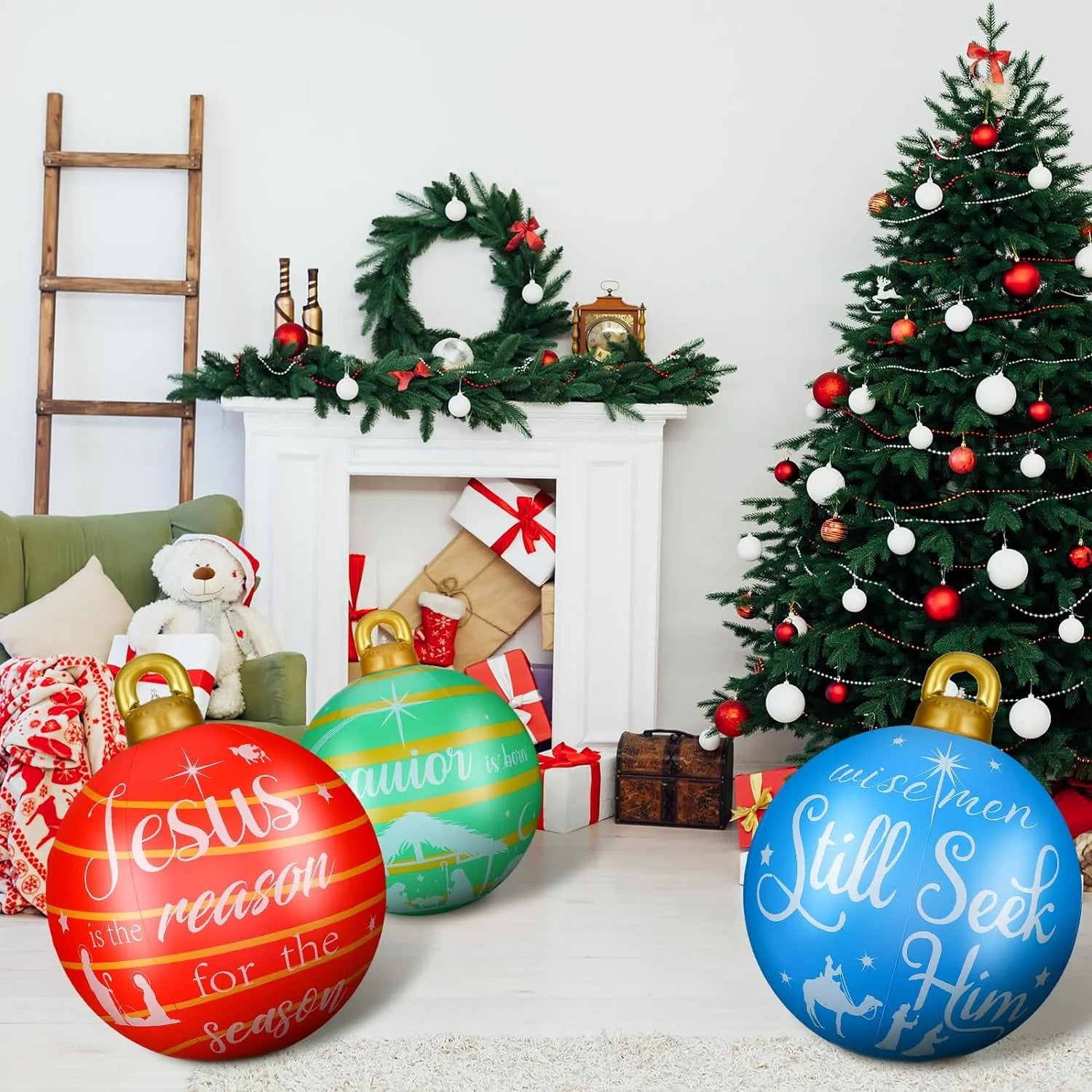 3 Pcs 24 Inch Giant Inflatable Christmas Ball PVC Outdoor Decorations K74759