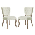 Ivory White Velvet Wood Side Chair, Set of Two E59803