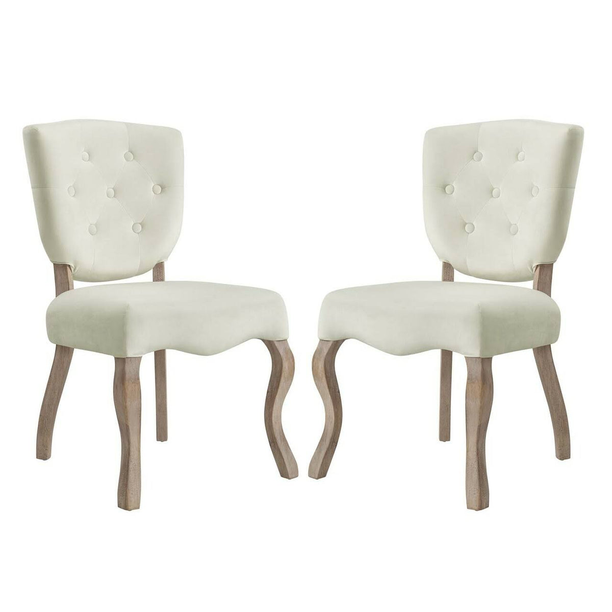Ivory White Velvet Wood Side Chair, Set of Two E59803