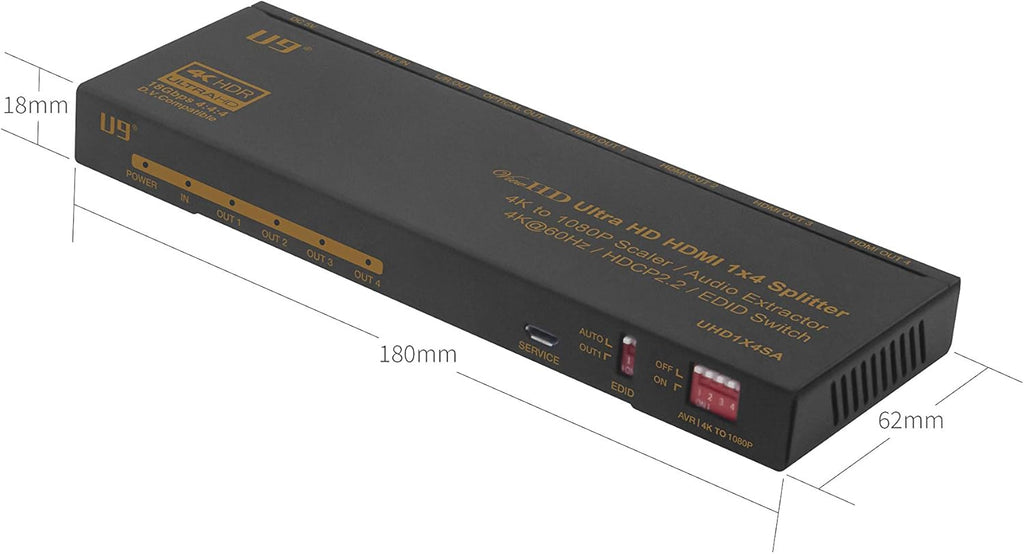 1 in 4 Out HDMI 2.0 4K Splitter with 4K to 1080P Downscaler X507