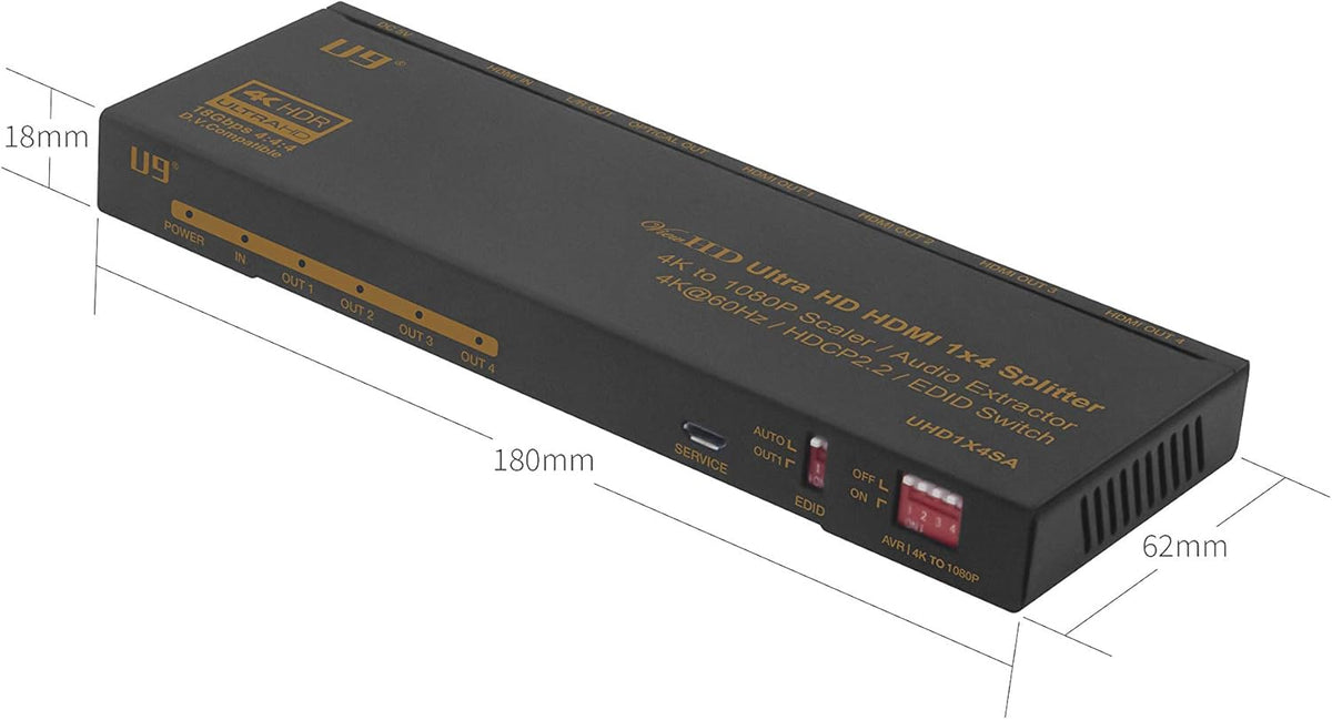 1 in 4 Out HDMI 2.0 4K Splitter with 4K to 1080P Downscaler X507