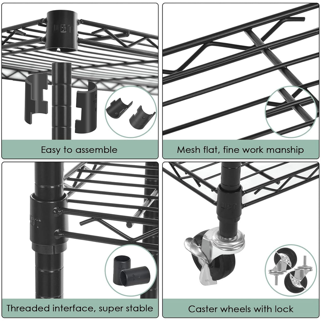 Black Adjustable Heavy Duty Metal Shelving Storage Rack on Wheels Casters G121578