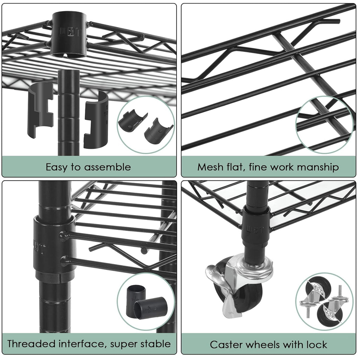 Black Adjustable Heavy Duty Metal Shelving Storage Rack on Wheels Casters G121578