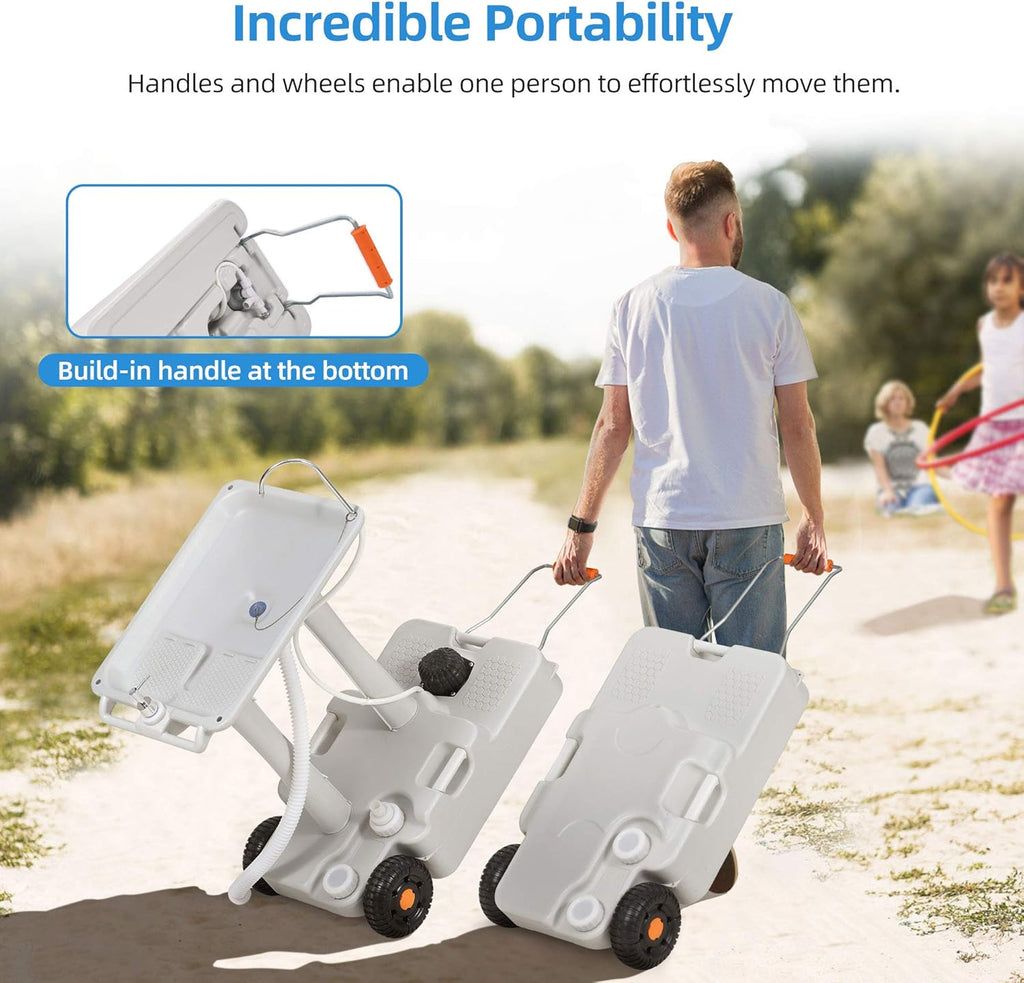 Portable Sink Camping 30 L with Rolling Wheels, Hand Washing Station with 30 L Sewage Tank U75335