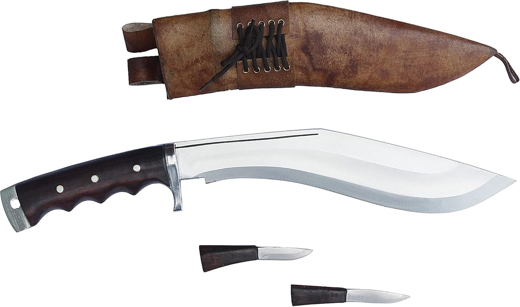 11” Blade Carbon Steel Kukri with Rosewood Handle and Leather Scabbard M77041