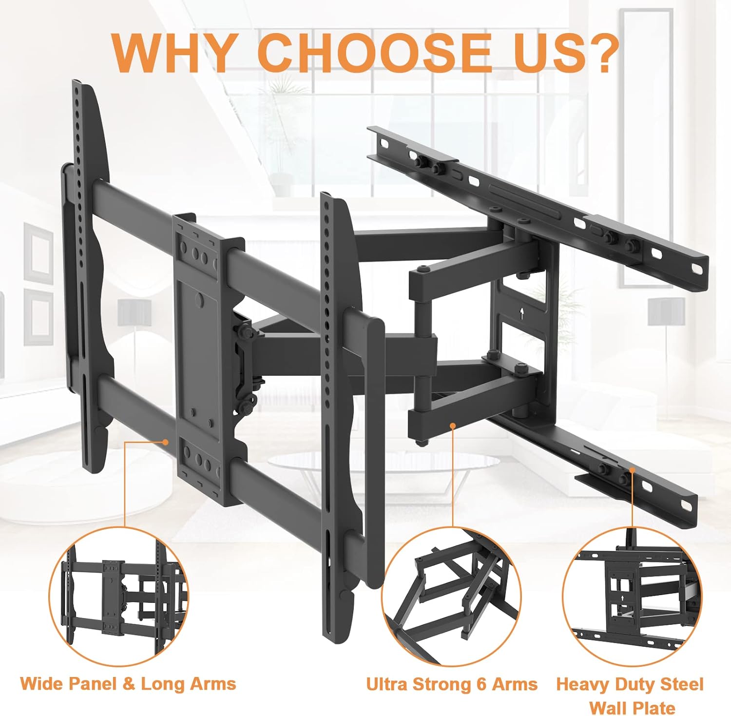 Full Motion TV Wall Mount Bracket, Dual Articulating Arms, Max VESA 600x400mm, Pack of 2 U326