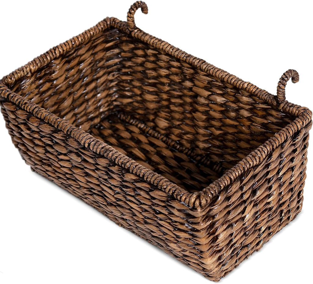 3-Tier Abaca Storage Organizer Shelf with Solid Wood Frame and 3 Baskets B4370