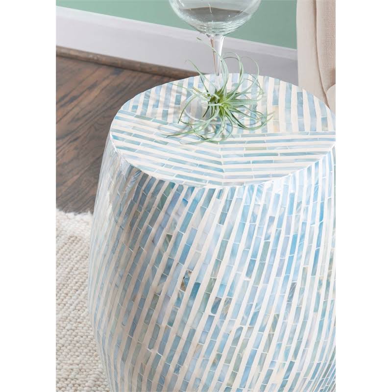 Light Blue Capiz Drum Table V878268
