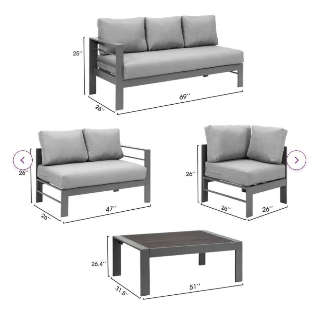 Grey Aluminum Corner Sectional Sofa with Dark Grey Cushions S628680