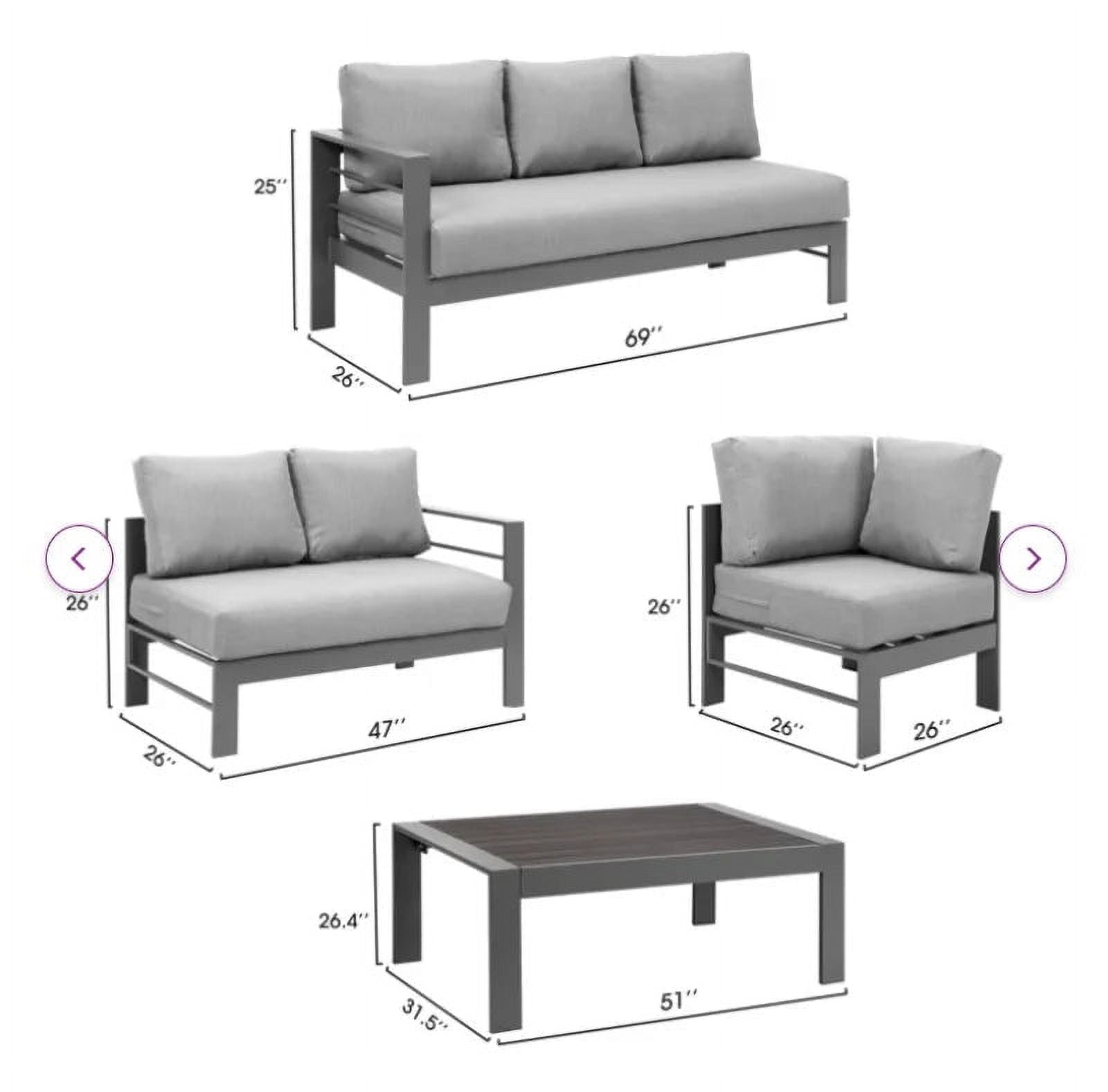 Grey Aluminum Corner Sectional Sofa with Dark Grey Cushions S628680