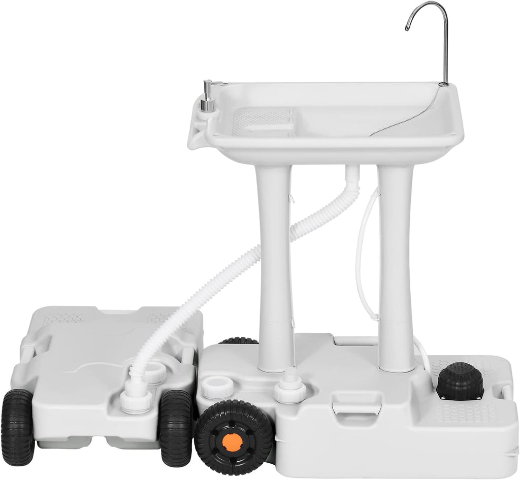 Portable Sink Camping 30 L with Rolling Wheels, Hand Washing Station with 30 L Sewage Tank U75335