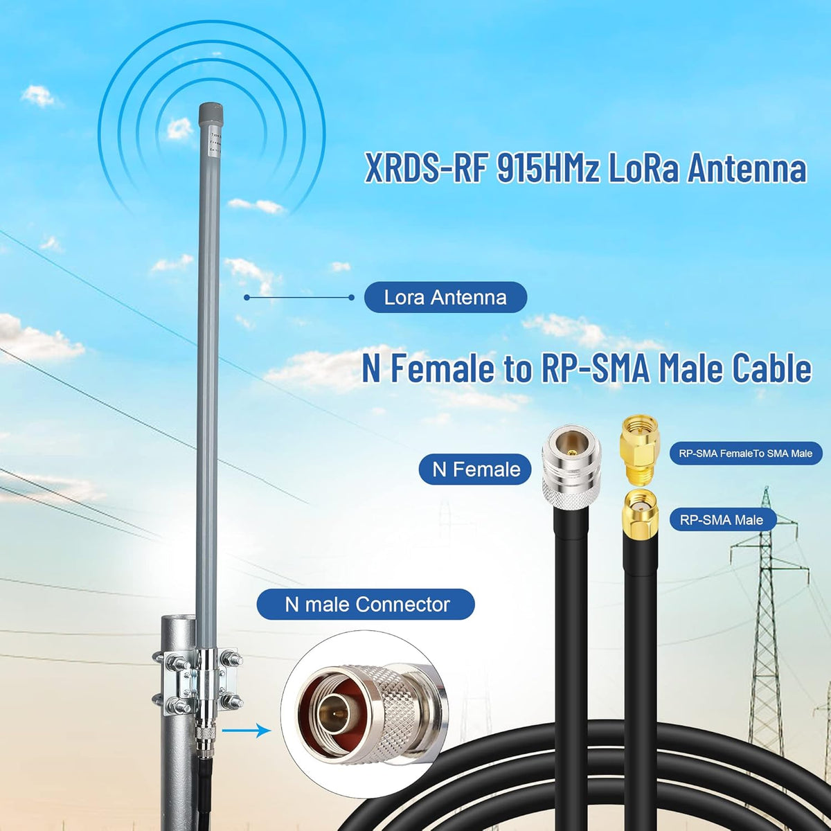 5 dBi LoRa Antenna 915Mhz Outdoor Omni-Directional Antenna with KMR240 Cable Adapter C592