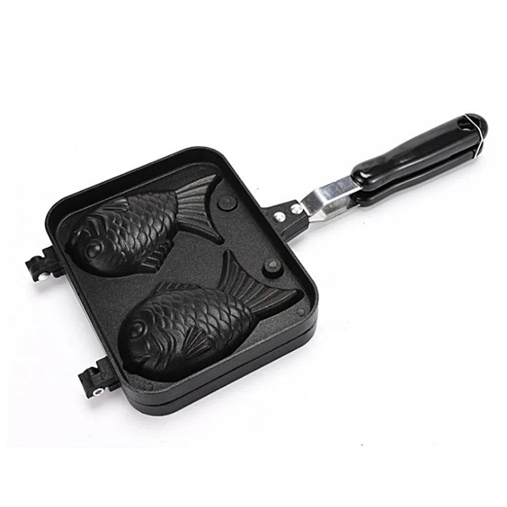 Fish-shaped Waffle Maker Mold, Aluminum Alloy Non-stick Handle Waffle Iron O871