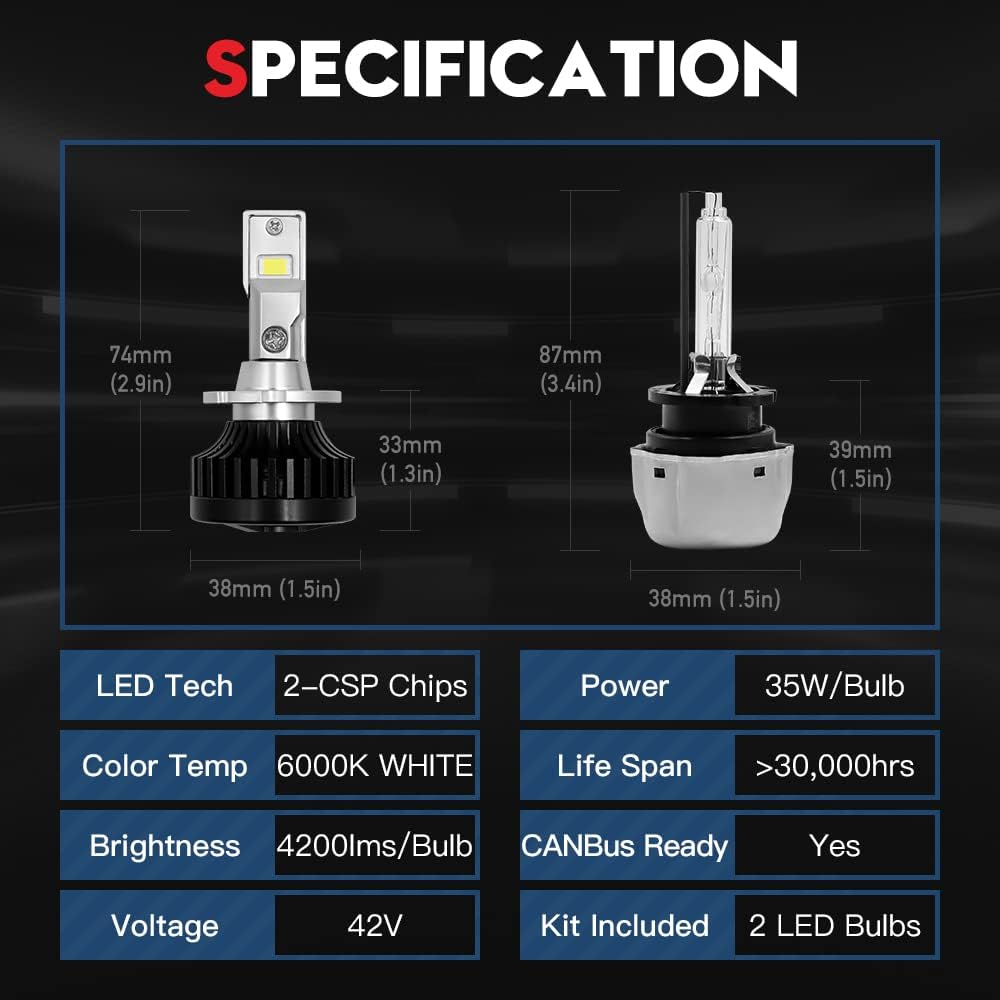 LED Headlight Conversion Kit 70W 8400Lms 6000K White (2 Pack) S434