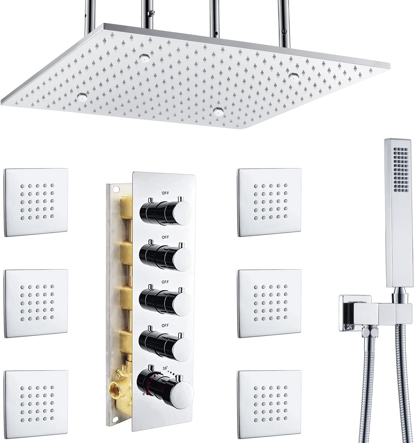 Matte Black 20 inch Thermostatic Brass Shower System with Handheld Y85447