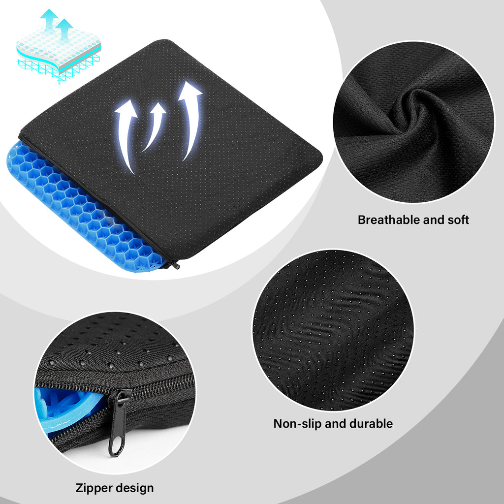 Gel Kayak Seat Cushion with Washable Non-Slip Cover, Waterproof Double Thicken Layer, Breathable Honeycomb Design, 14.9inch*12.9inch*1.1inch C15705
