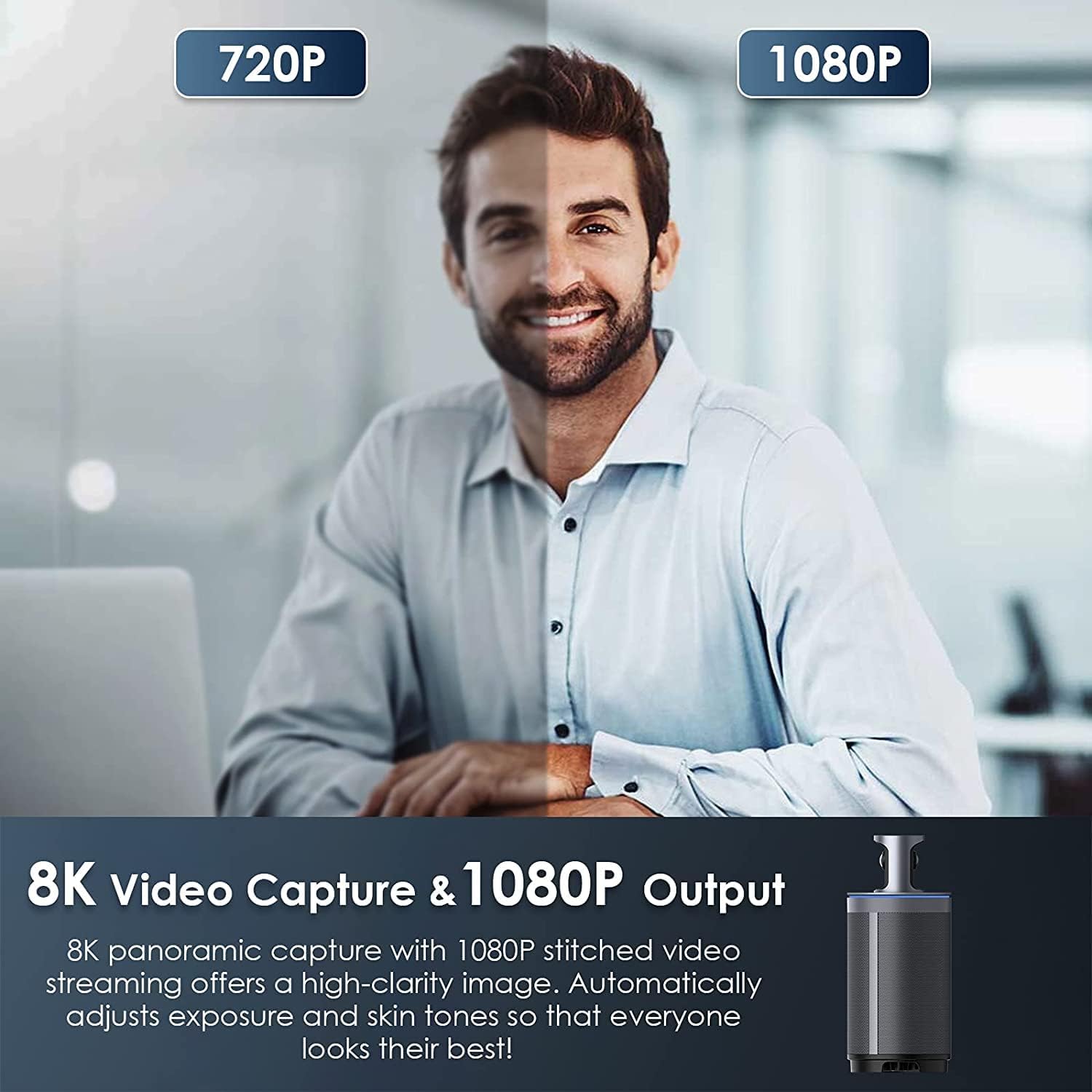 8K 360-Degree Video Conference Camera with 8 Noise-Cancelling Microphones R614810